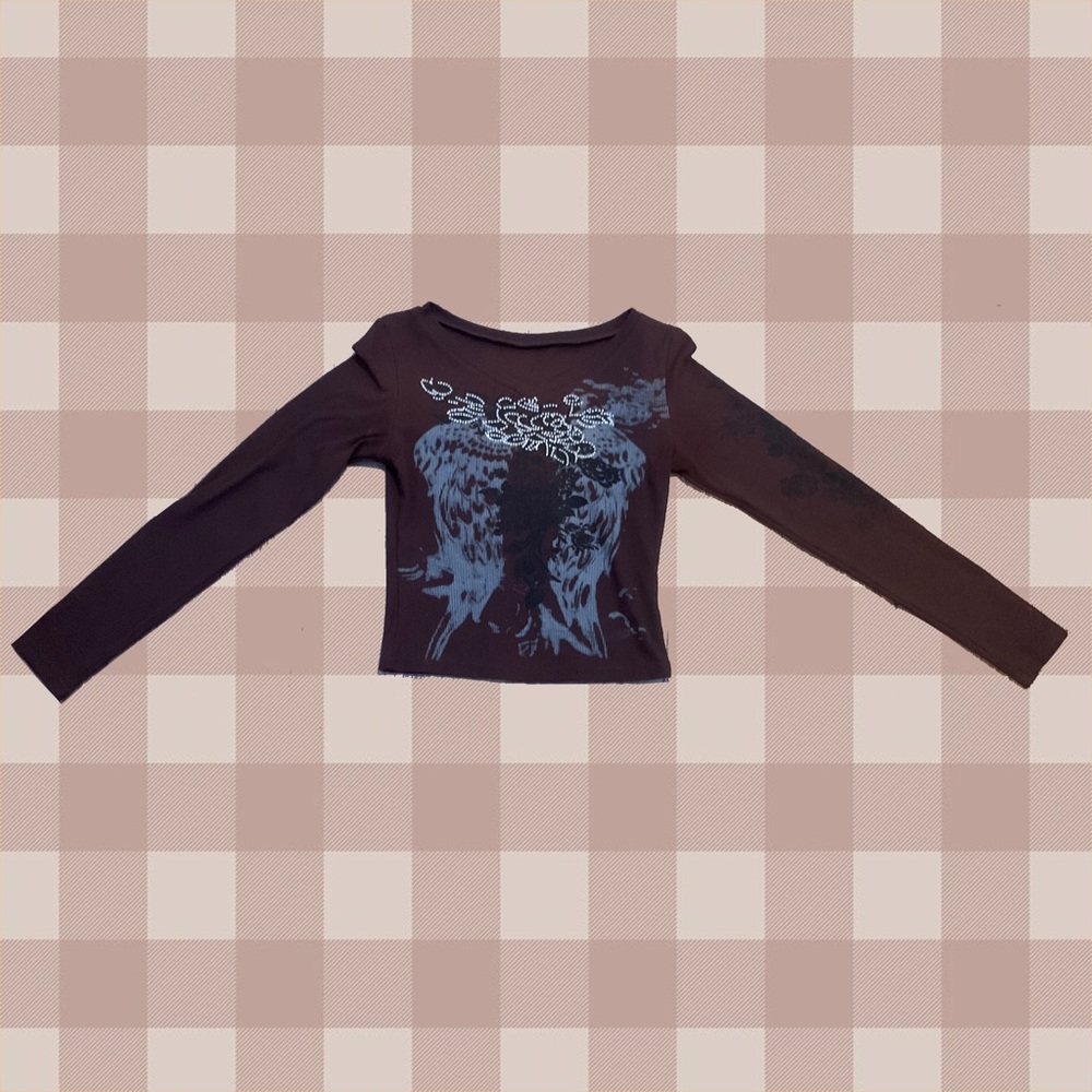 Y2k tight long sleeve v-neck